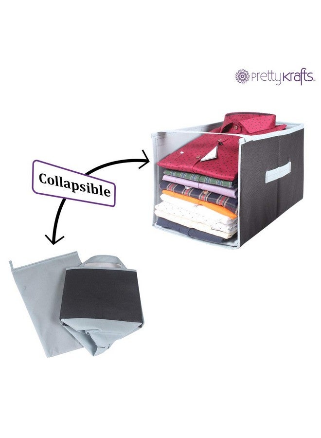 PrettyKrafts 2 Pcs Non Woven Large Capacity Shirt Stacker/Foldable & Stackable Closet Wardrobe Cupboard Organizer/Foldable Storage Box/Multipurpose Clothes Organizer (Black & Grey, 25x38x25 cm) - Image 4