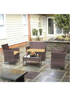 Sweet Furniture Sweet Furniture 4-Piece Patio Set – Outdoor Rattan Chairs with Soft Cushions & Table (Glass-Free), Black & Beige – Perfect for Garden, Backyard, Porch, or Poolside 
