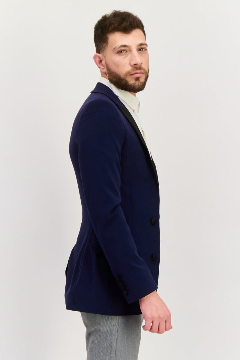 Asos Design Men Regular Fit Plaid Blazer, Navy  - Image 3