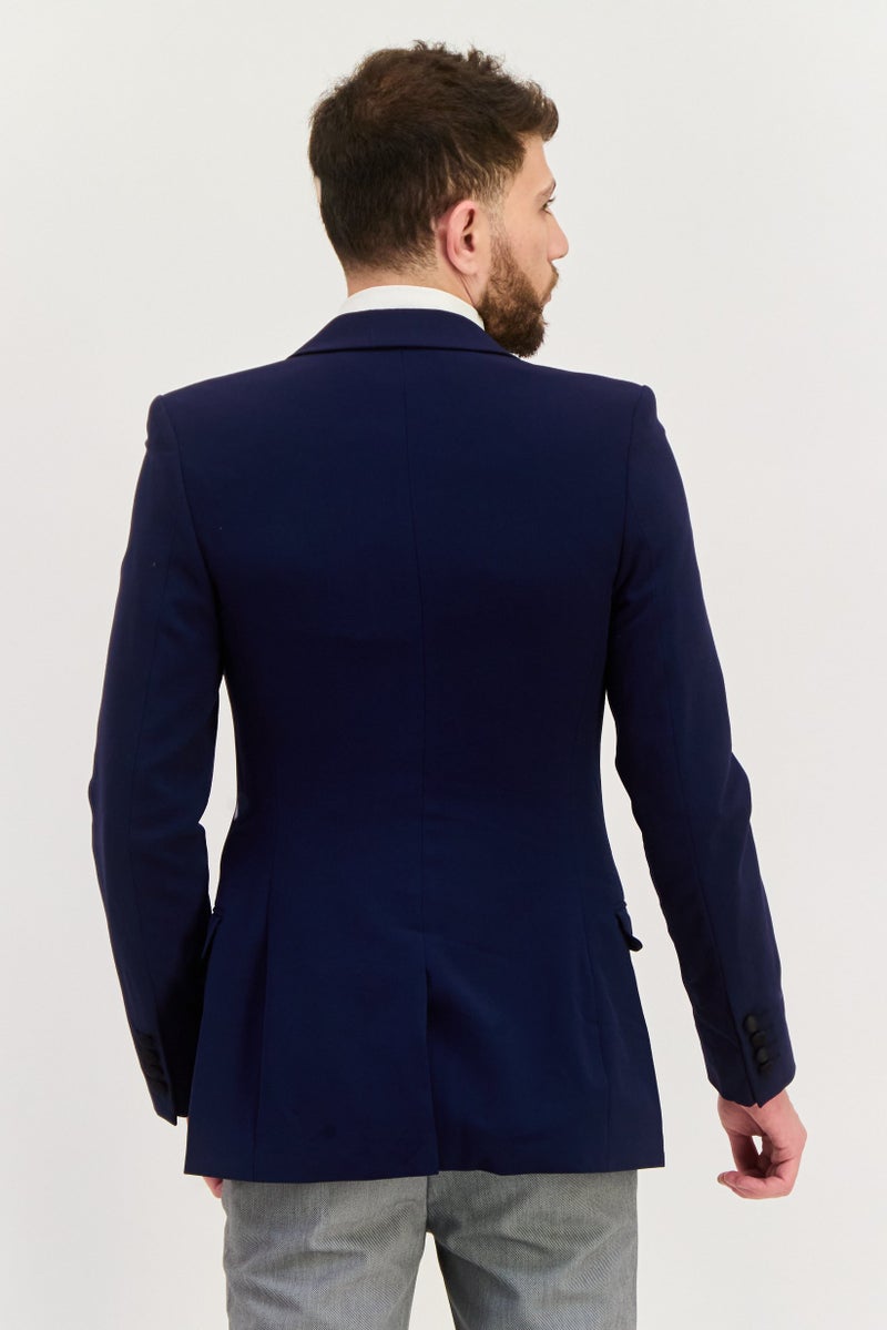Asos Design Men Regular Fit Plaid Blazer, Navy  - Image 2
