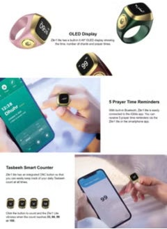 iQIBLA Smart Zikr Ring | 20 MM Prayer Counter, Tasbih Counter & Muslim Prayer Time Reminder | Waterproof Wearable Technology | Black and Gold  - Image 4