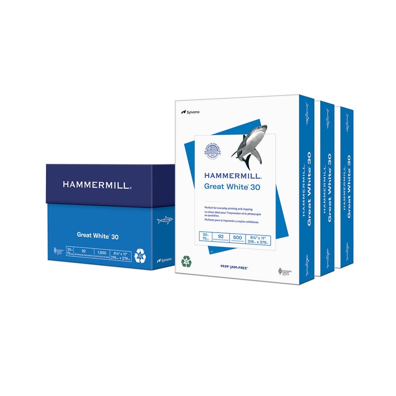 Hammermill Printer Paper, Great White 30% Recycled Paper, 8.5 x 11 - 92 Bright, Made in the USA, 086820C - 3 Ream (1,500 Sheets) - Image 1
