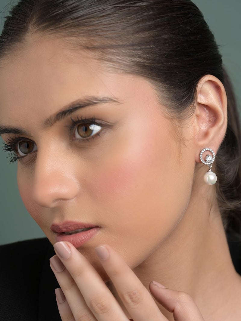 Clara 92.5 Sterling Silver Swiss Zirconia Pearl Earrings | Gift for Women and Girls - Image 5