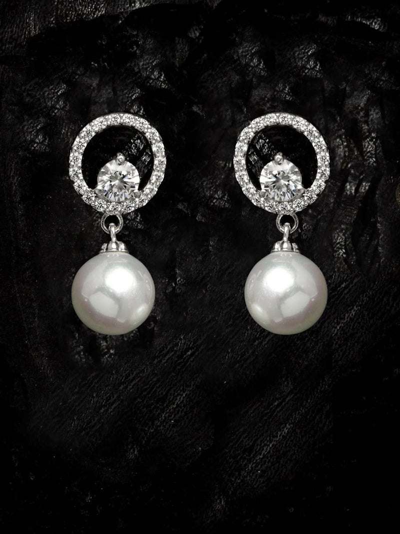 Clara 92.5 Sterling Silver Swiss Zirconia Pearl Earrings | Gift for Women and Girls - Image 2