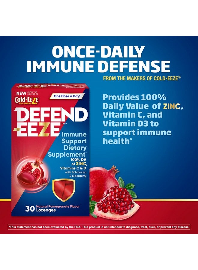 Cold-EEZE Defendeeze Immune Support Dietary Supplement Lozenges 100% Daily Value Of Zinc Vitamins C & D Per Dose With Echinacea & Elderberry Pomegranate Flavor 30 Lozenges - Image 3