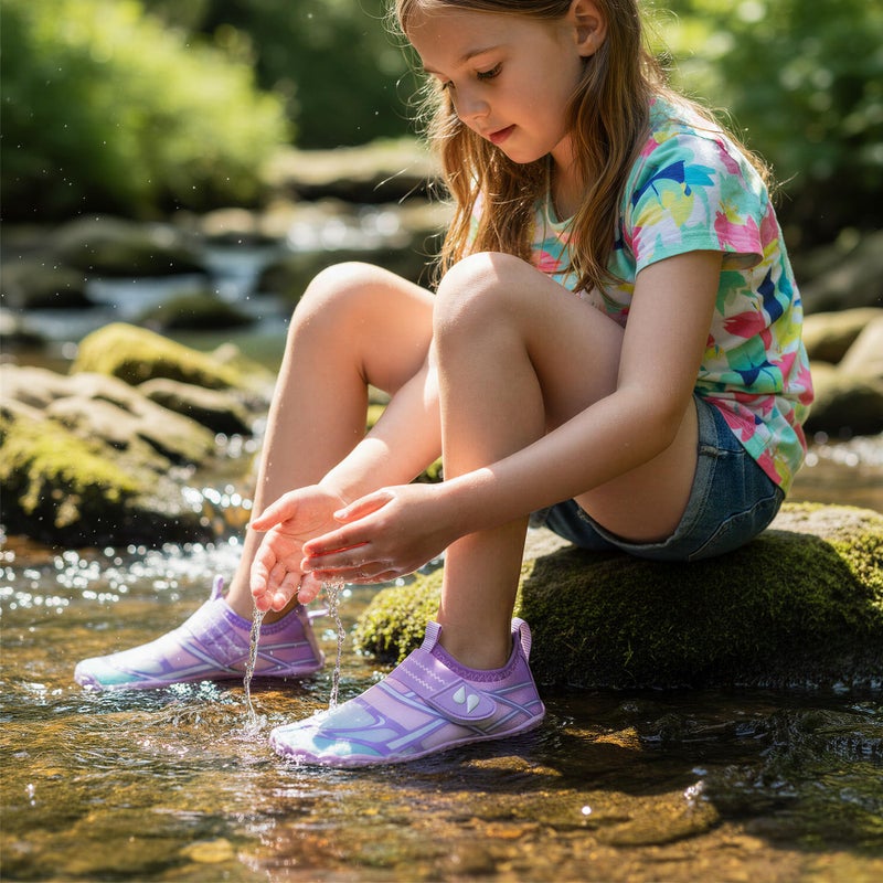 Stelle Kids Water Shoes Boys Girls Swim Hiking Aqua Socks Quick Dry Toddler Barefoot Shoesï¼ˆLilac Mintï¼Œ13MLï¼‰ - Image 2