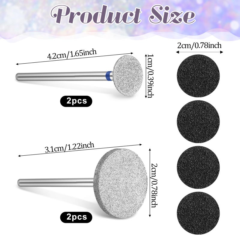 Dimeho Sanding Disc Nail Drill Bits, 4 Pcs Metal Nail Bit Set with 4 Pcs Replaceable Pedicure Sandpapers Suitable for Most Electric Foot Files Carbide Flat Nail Drill Bits Hard Skin Remover Discs - Image 2