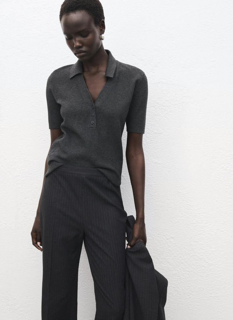 مانجو كنزة محبوكة بدقة بياقة قميص - Image 1