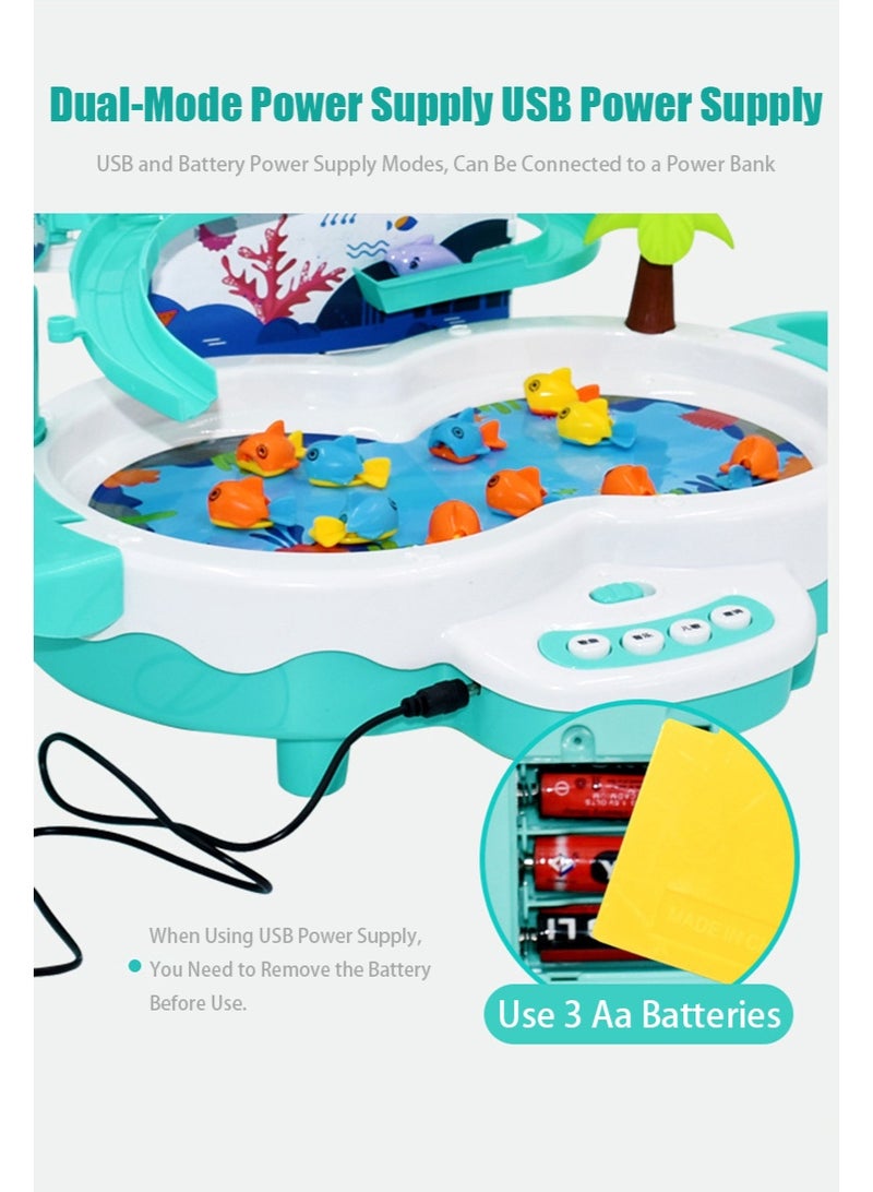 TAPIT Magnetic Baby Fishing Toy Set, 3 in 1 Fishing Game for Toddlers & Kids with Slideway & Music Story, 20 Fish, 6 Dolphins, 2 Fishing Poles, Learning Educational Sound Effect Toys Green - Image 4