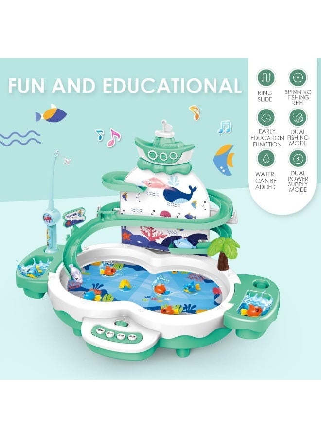 TAPIT Magnetic Baby Fishing Toy Set, 3 in 1 Fishing Game for Toddlers & Kids with Slideway & Music Story, 20 Fish, 6 Dolphins, 2 Fishing Poles, Learning Educational Sound Effect Toys Green - Image 5