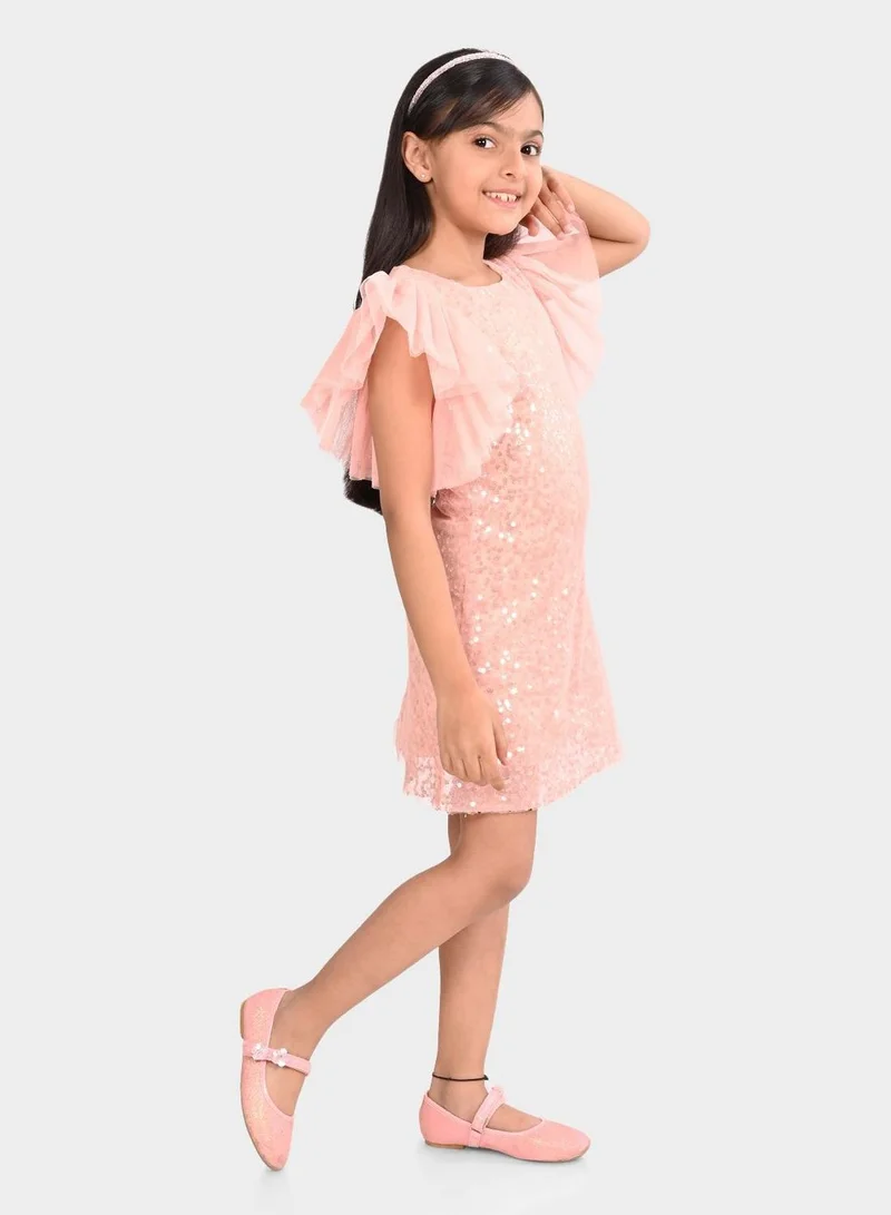 Bonkids Sequin Ruffle Sleeve Dress