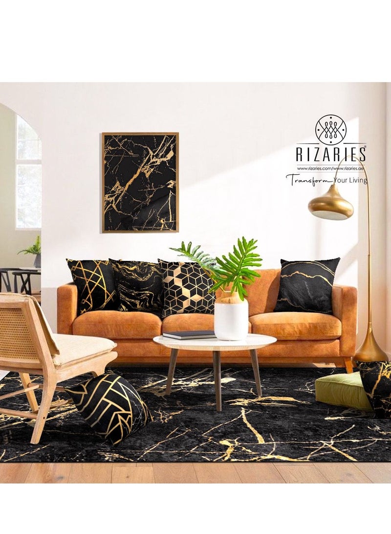 RIZARIES Black Gold Abstract Centerpiece Rug, Fabric, Rectangle  - Image 1