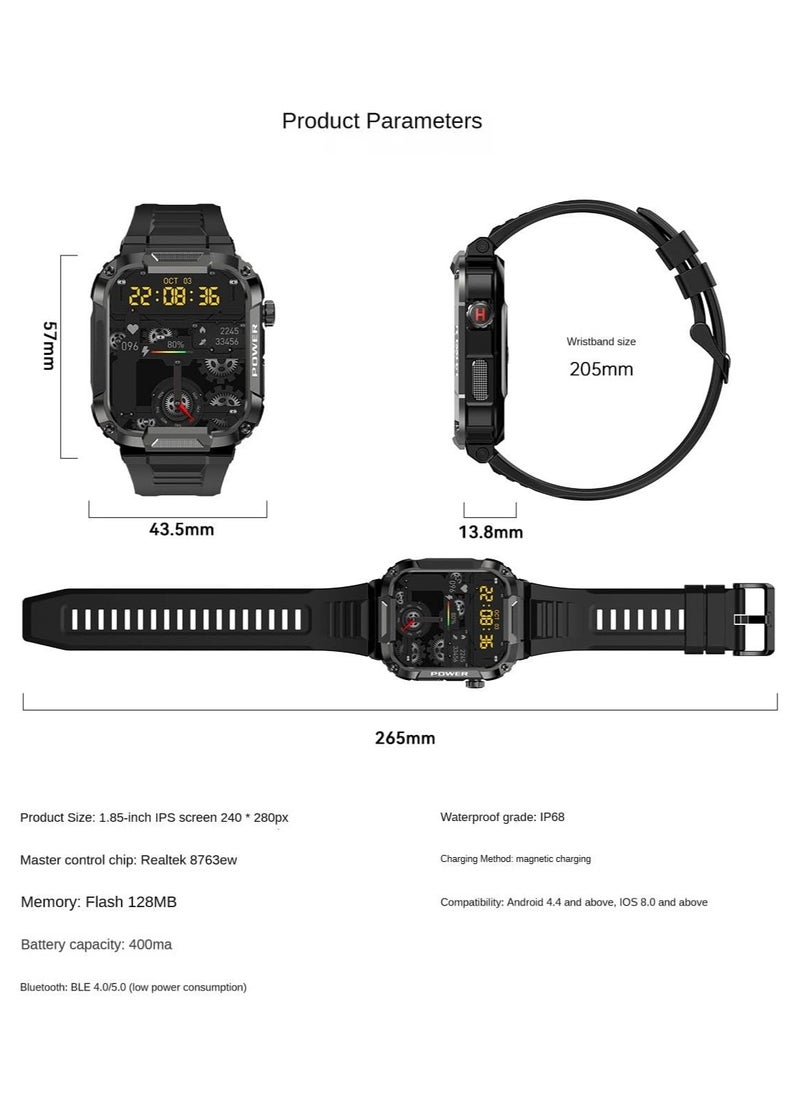 Generic - MK66 Military Smartwatch with Bluetooth Call, Waterproof Smart Sport Watches Rugged Outdoor Men's Watch for iPhone Android Smartwatch with Heart Rate Monitor (Green) - Image 1