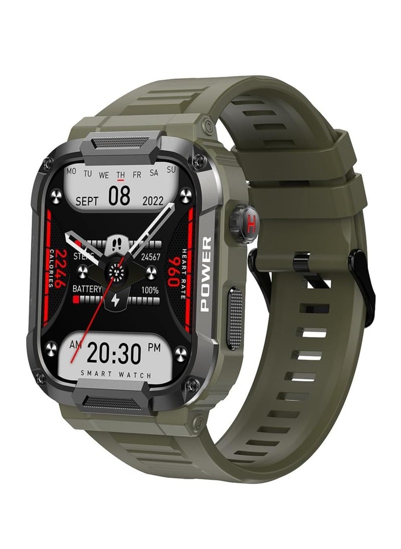 Generic - MK66 Military Smartwatch with Bluetooth Call, Waterproof Smart Sport Watches Rugged Outdoor Men's Watch for iPhone Android Smartwatch with Heart Rate Monitor (Green) - Image 1