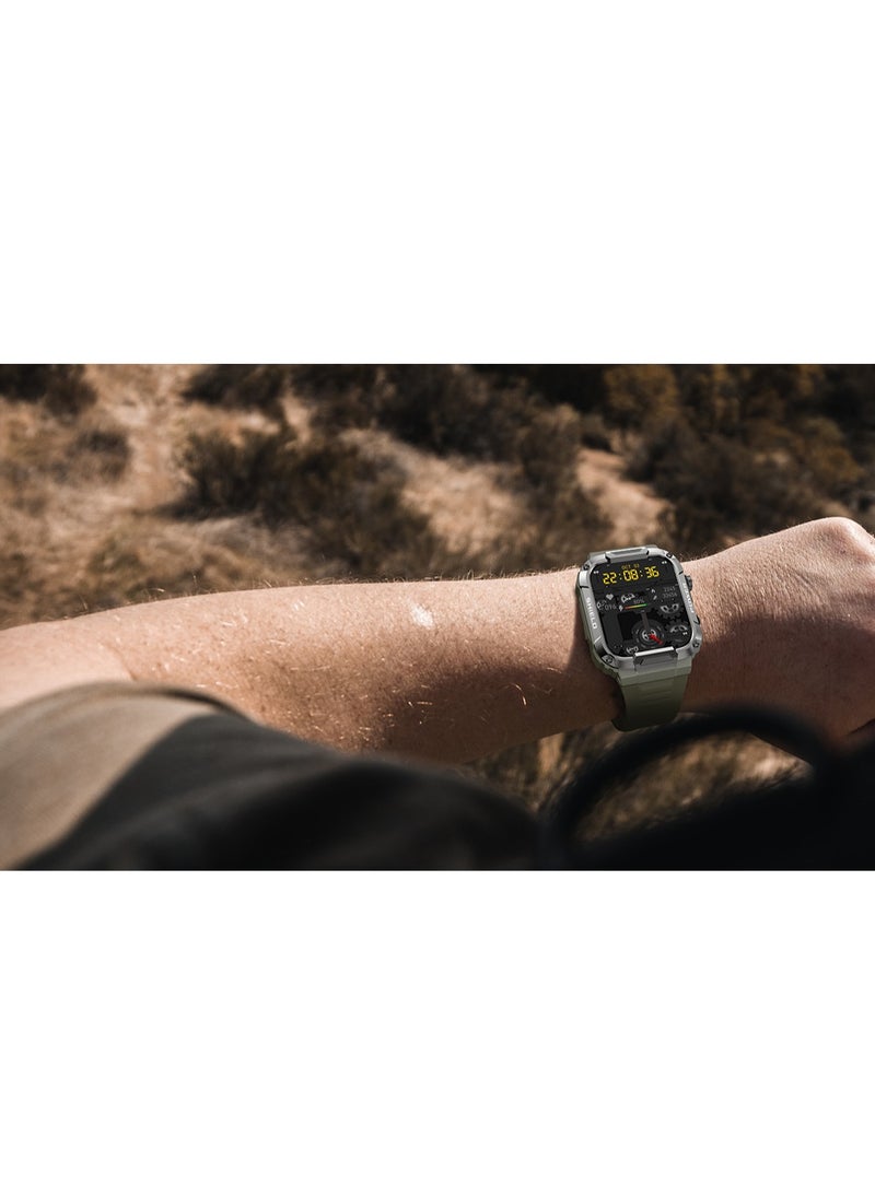 Generic - MK66 Military Smartwatch with Bluetooth Call, Waterproof Smart Sport Watches Rugged Outdoor Men's Watch for iPhone Android Smartwatch with Heart Rate Monitor (Green) - Image 1