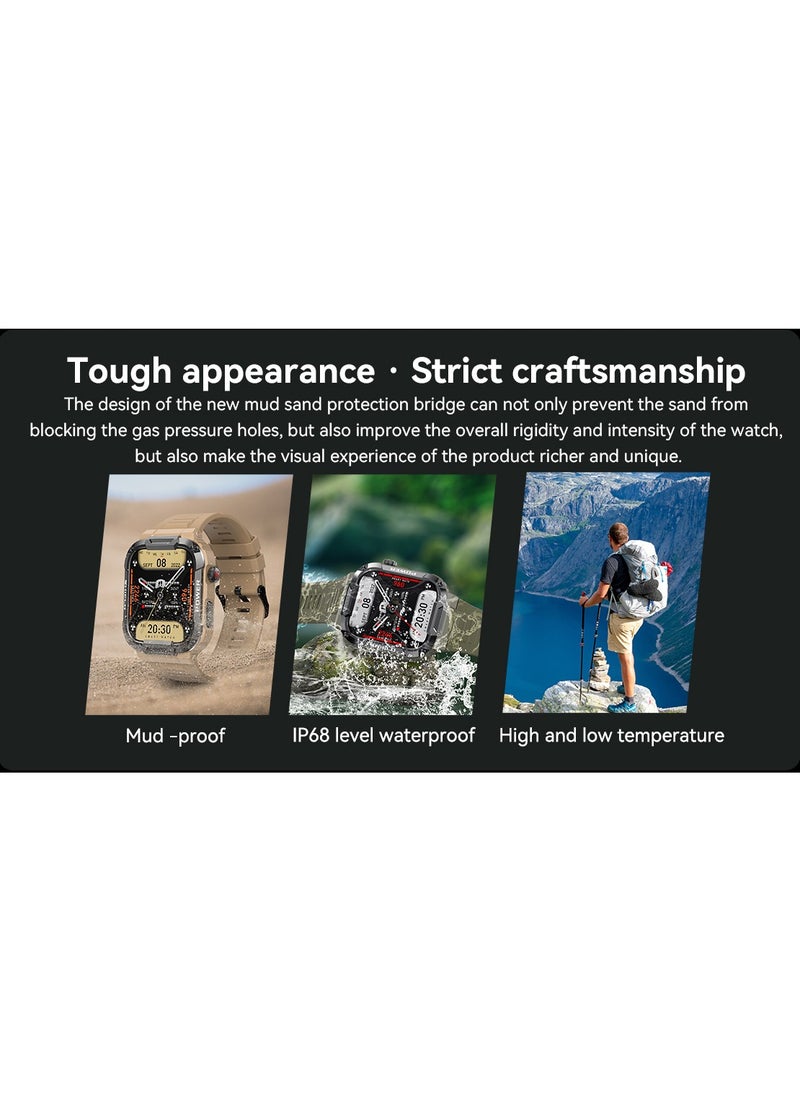 Generic - MK66 Military Smartwatch with Bluetooth Call, Waterproof Smart Sport Watches Rugged Outdoor Men's Watch for iPhone Android Smartwatch with Heart Rate Monitor (Green) - Image 1
