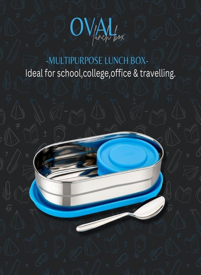 Zipsome Premium Small Oval Stainless Steel Lunch Box with 1 Small Box Compact Design Airtight Leak Proof Lunch Box for Office, School, Picnic,Lunch Box for Kids,School,Girls,Boys (Blue) - Image 5