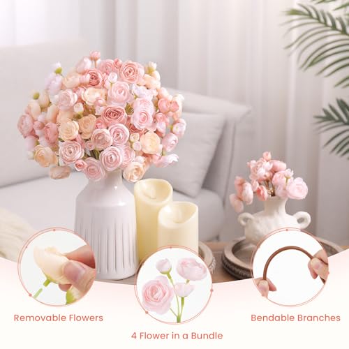 Alupssuc 30Pcs Ranunculus Artificial Flowers Faux Silk Mini Ranunculus, Artificial Flowers Indoor for DIY Bouquets, Bulk Fake Wedding Filler Flowers for Bride Decorations, DustyRose&Cream&ShabbyBlush - Image 5