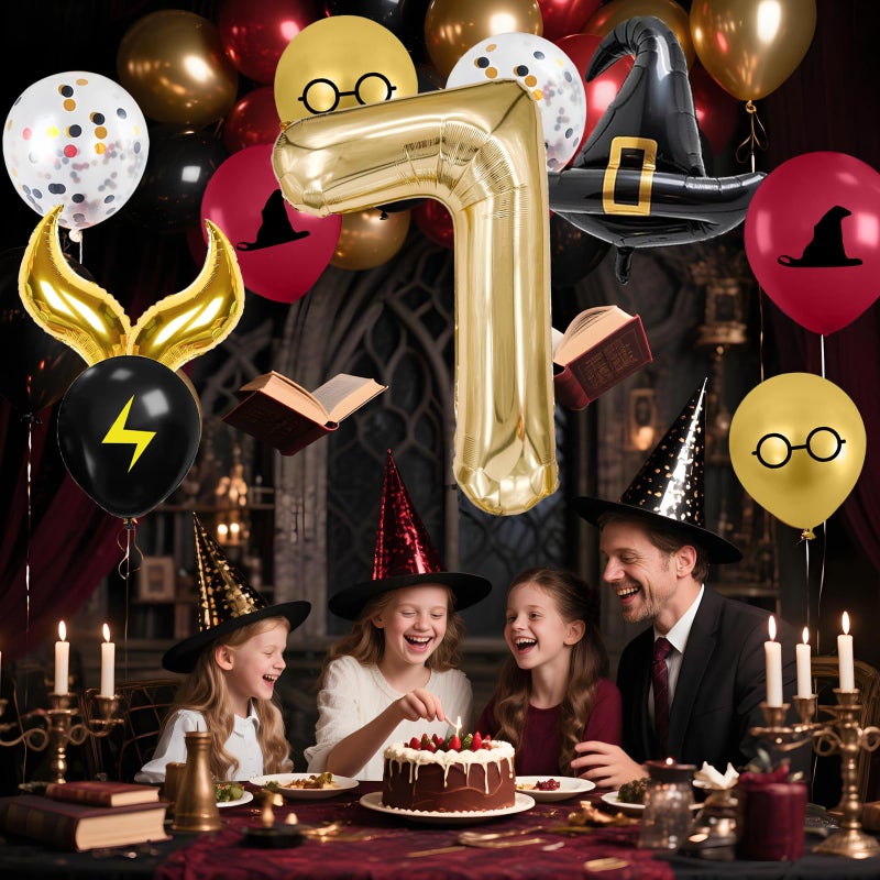 Zailo 40-inch Number Magic Wizard School Balloons, Magic Wizard Themed Party Decorations, Snitch Balloons Suitable for Magic Themed Birthdays Baby Shower Party Supplies (Number 7) - Image 4