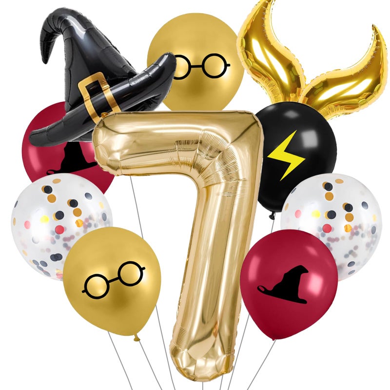 Zailo 40-inch Number Magic Wizard School Balloons, Magic Wizard Themed Party Decorations, Snitch Balloons Suitable for Magic Themed Birthdays Baby Shower Party Supplies (Number 7) - Image 1