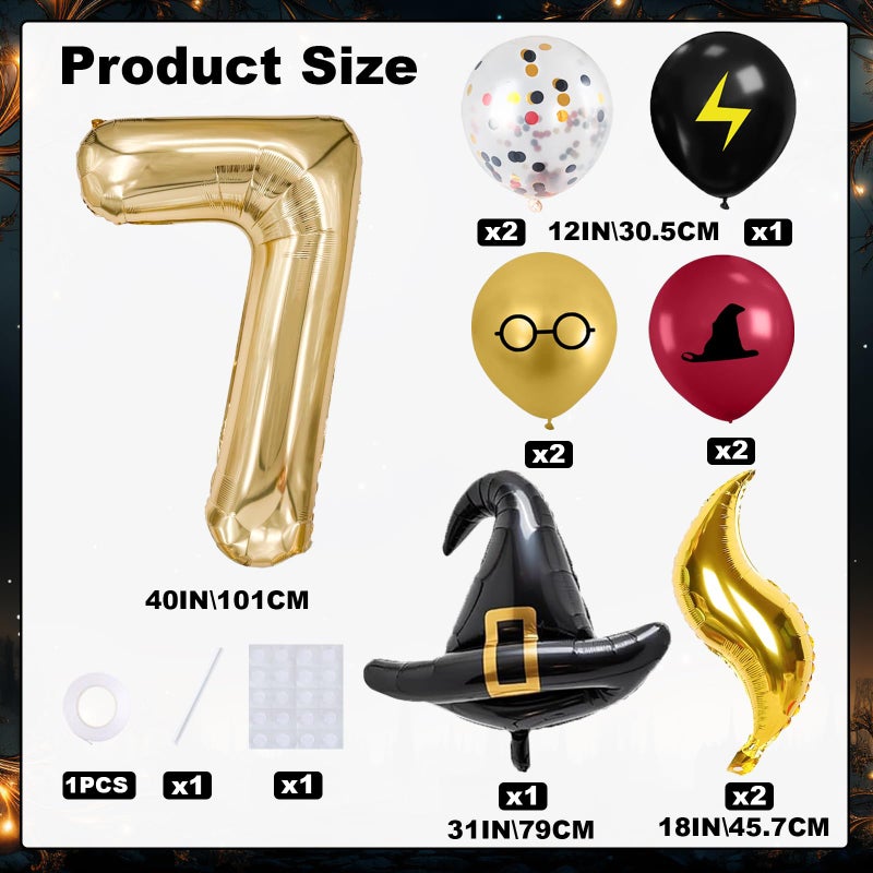Zailo 40-inch Number Magic Wizard School Balloons, Magic Wizard Themed Party Decorations, Snitch Balloons Suitable for Magic Themed Birthdays Baby Shower Party Supplies (Number 7) - Image 2