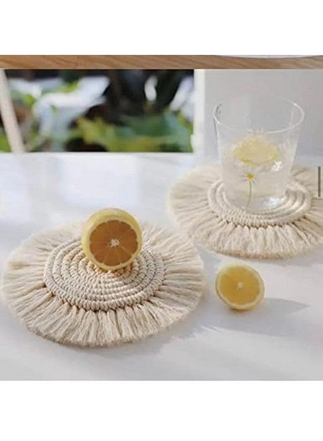 Macrame Tea House n Goods Coaster Set of 4 Coaster Macrame Beige Coaster 4 x 4 Inch Coasters for Table Top Home Decor  - Image 2
