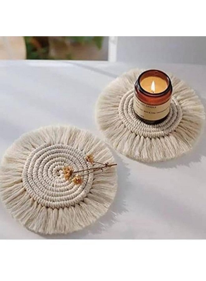Macrame Tea House n Goods Coaster Set of 4 Coaster Macrame Beige Coaster 4 x 4 Inch Coasters for Table Top Home Decor  - Image 1