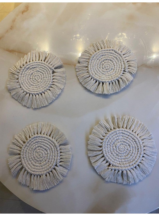 Macrame Tea House n Goods Coaster Set of 4 Coaster Macrame Beige Coaster 4 x 4 Inch Coasters for Table Top Home Decor  - Image 4