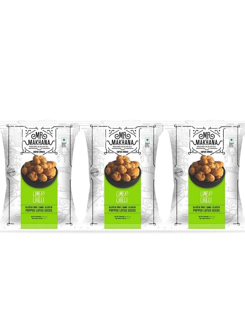 Mr Makhana Lime and Chilli 75 Grams  Super Snack Pack of 3  - Image 1