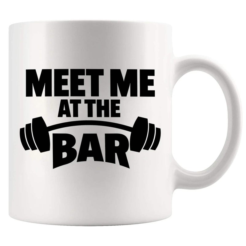 Panvola Meet Me At The Bar Weightlifting Gift Weightlifter Gym Coach Work Out For Dad Husband Boyfriend Brother Funny Ceramic Mug 11 oz White - Image 2