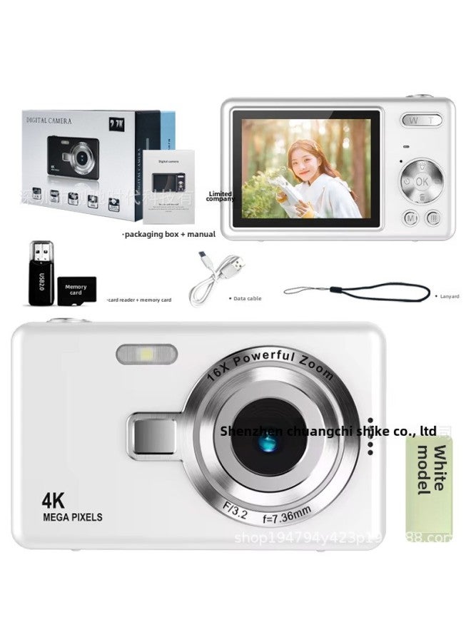 HD Digital Camera Students Mini Digital Camera Children Special Photography Shooting Camera Wholesale-Color:Q12 White - Hd Large Screen + 32g Memory Card + Card Reader + Tpc Adapter + Storage Bag  - Image 1