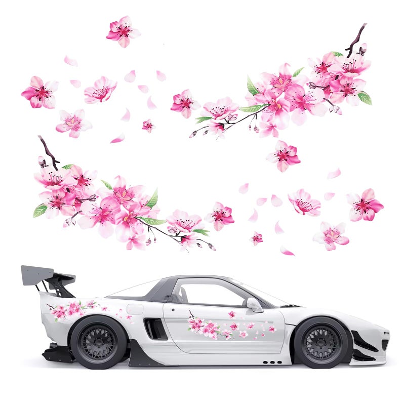 Neyauo 2 Pcs Cherry Blossom Vinyl Car Sticker Car Flower Decals Pink Sticker for Cars Scratch Cover Pink Flower Decal for Automotive Motocycle Home Decor - Image 3
