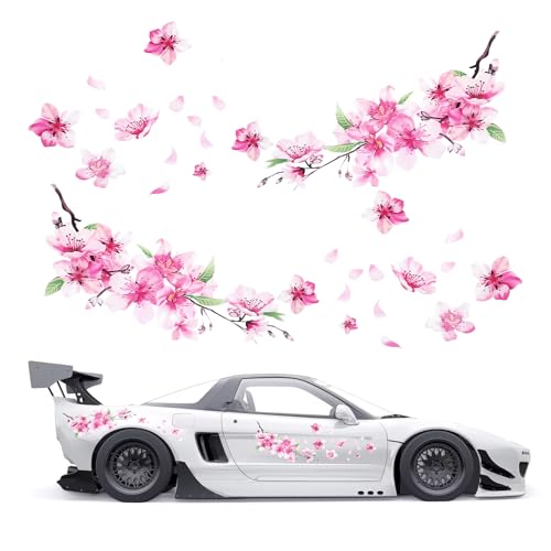 Neyauo 2 Pcs Cherry Blossom Vinyl Car Sticker Car Flower Decals Pink Sticker for Cars Scratch Cover Pink Flower Decal for Automotive Motocycle Home Decor - Image 1
