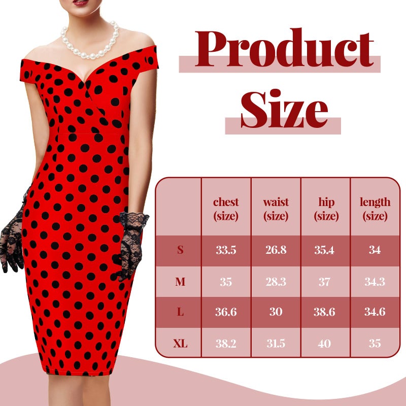 JenPen 5 Pcs Tea Party Dresses Vintage Rose Polka Dot Dress 1950s Derby Pencil Bodycon for Women Ladies Party Attire(X-LARGE,Pretty,Red Black) - Image 4