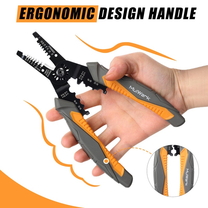 MulWark 3 in 1 Automatic Self Adjusting Wire Stripper/Cutter/Crimper, 8 Inch Multi Pliers For Electrical Wire Stripping, Cable Cutting, Crimping Tool from 8 AWG to 30 AWG - Image 5