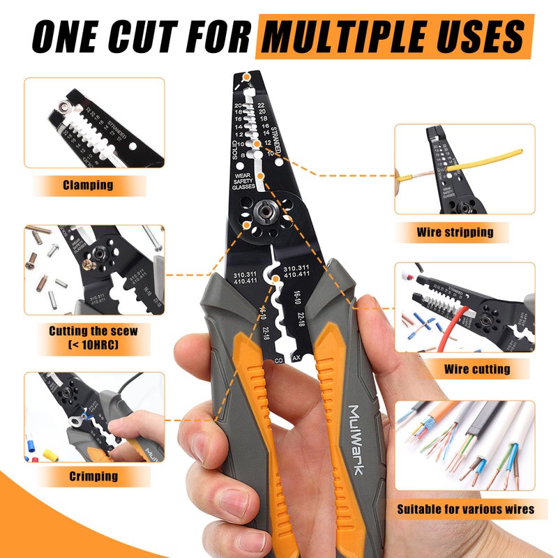 MulWark 3 in 1 Automatic Self Adjusting Wire Stripper/Cutter/Crimper, 8 Inch Multi Pliers For Electrical Wire Stripping, Cable Cutting, Crimping Tool from 8 AWG to 30 AWG - Image 3