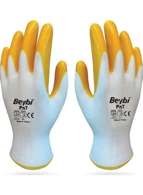 Beybi Nitrile Work Gloves Yellow Pn7 No-10 Xl 12 Pcs