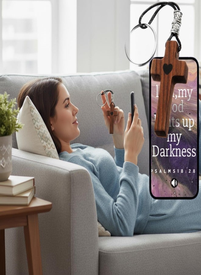 جيريفي سلسلة مفاتيح خشبية على شكل صليب من جيريفاي، 6 قطع، مزودة بتقنية NFC، تحمل آيات يومية من الكتاب المقدس، سلسلة مفاتيح جيبية محمولة باليد، سلسلة مفاتيح خشبية للصلاة، هدية عيد الميلاد، هدية دينية مسيحية للرجال والنساء - Image 2