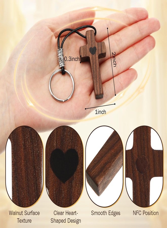 جيريفي سلسلة مفاتيح خشبية على شكل صليب من جيريفاي، 6 قطع، مزودة بتقنية NFC، تحمل آيات يومية من الكتاب المقدس، سلسلة مفاتيح جيبية محمولة باليد، سلسلة مفاتيح خشبية للصلاة، هدية عيد الميلاد، هدية دينية مسيحية للرجال والنساء - Image 4