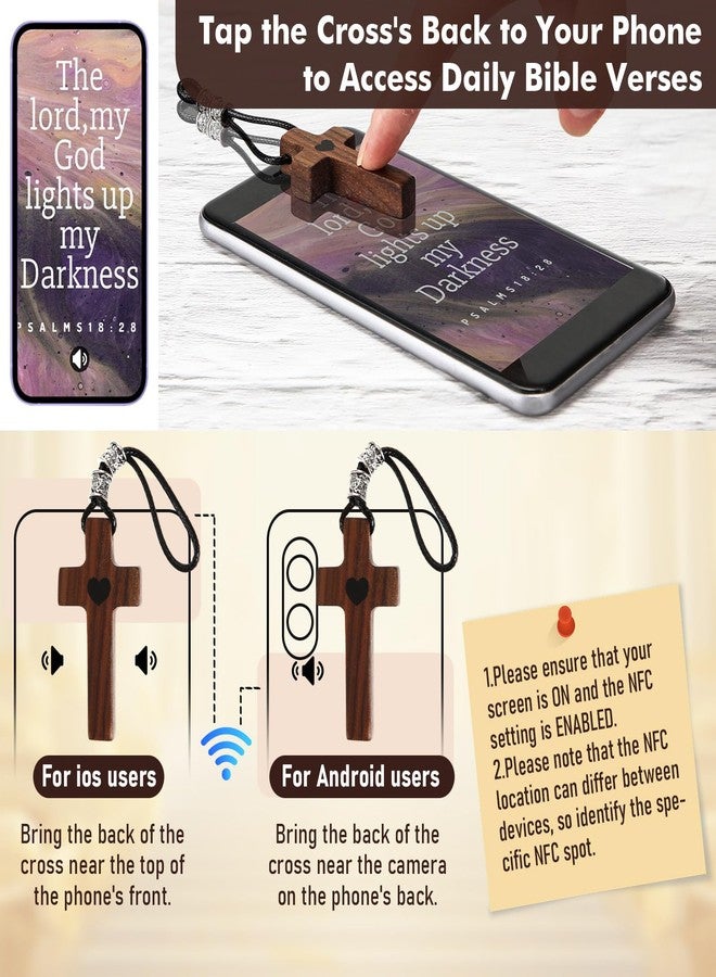 جيريفي سلسلة مفاتيح خشبية على شكل صليب من جيريفاي، 6 قطع، مزودة بتقنية NFC، تحمل آيات يومية من الكتاب المقدس، سلسلة مفاتيح جيبية محمولة باليد، سلسلة مفاتيح خشبية للصلاة، هدية عيد الميلاد، هدية دينية مسيحية للرجال والنساء - Image 3
