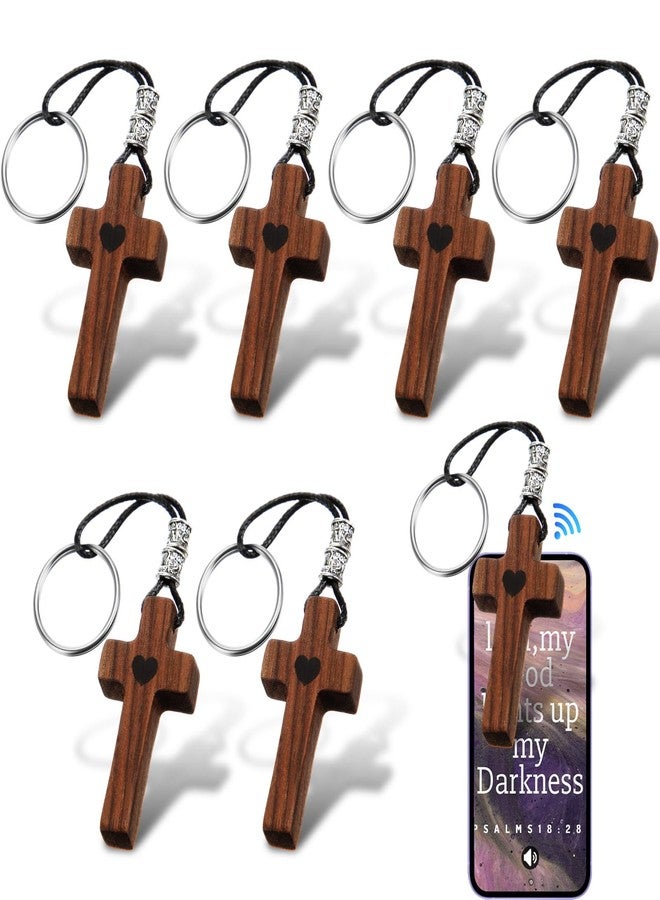 جيريفي سلسلة مفاتيح خشبية على شكل صليب من جيريفاي، 6 قطع، مزودة بتقنية NFC، تحمل آيات يومية من الكتاب المقدس، سلسلة مفاتيح جيبية محمولة باليد، سلسلة مفاتيح خشبية للصلاة، هدية عيد الميلاد، هدية دينية مسيحية للرجال والنساء - Image 1