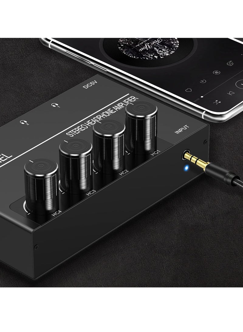 Barakah 4 Channel Headphone Amplifier, Stereo Audio Amp Splitter with 4 Headphones Output Jacks and Audio Input - Ideal for Music Sharing and DJ - Image 4