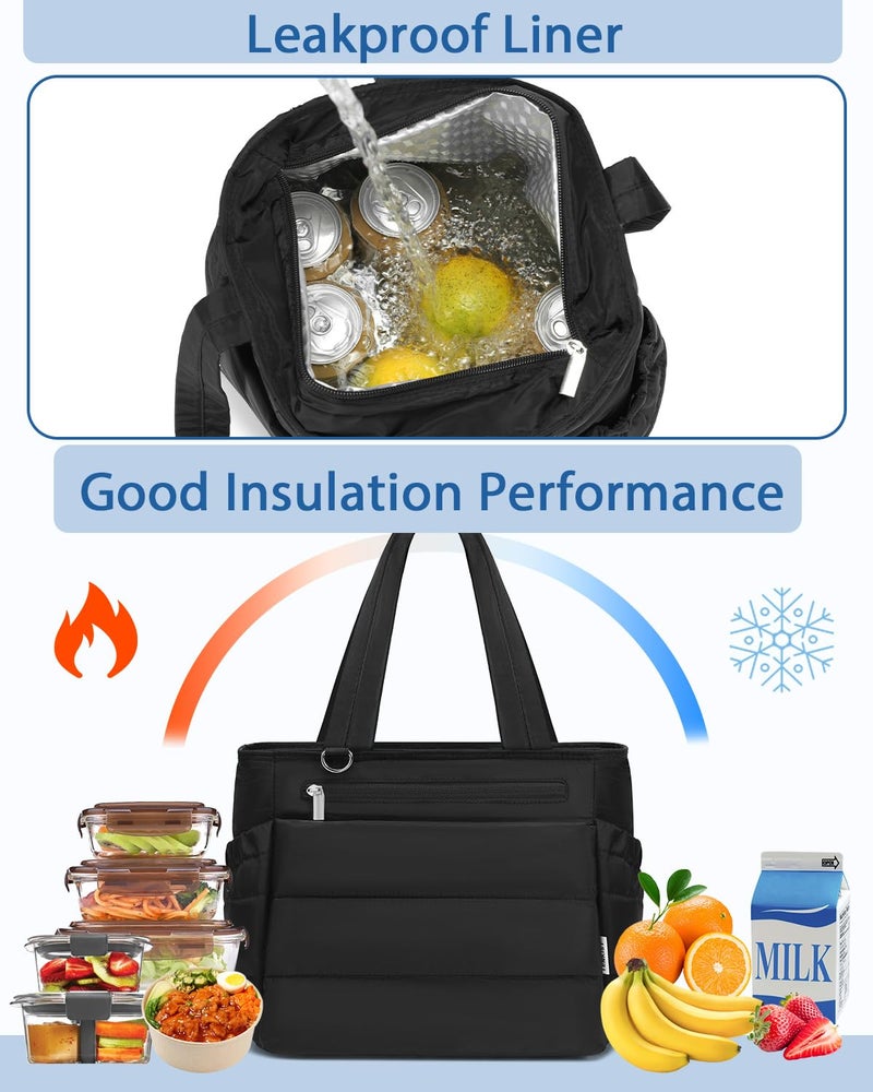 TENKIST Lunch Box Tote Bag - Versatile Soft Insulated Lunchbox for Women - Lightweight Stylish Simple Lunch Pail Reusable Large Cooler Bag for Adults Work Office Camping Picnic Travel Outdoor Trips Black 10L - Image 5