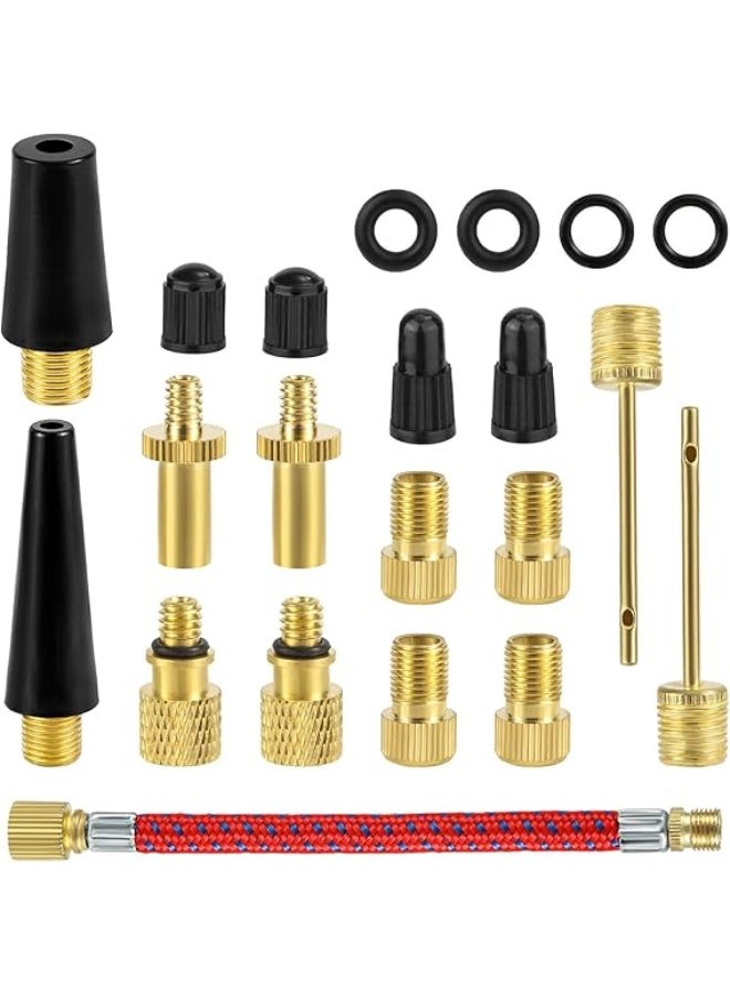 Arabest 21pcs Bicycle Valve Adapter Set, Brass Bike Tire Valve Adapter Air Hose Includes Caps Inflatable Nozzle Pump Needle Pump Accessories for Presta Schrader - Image 1
