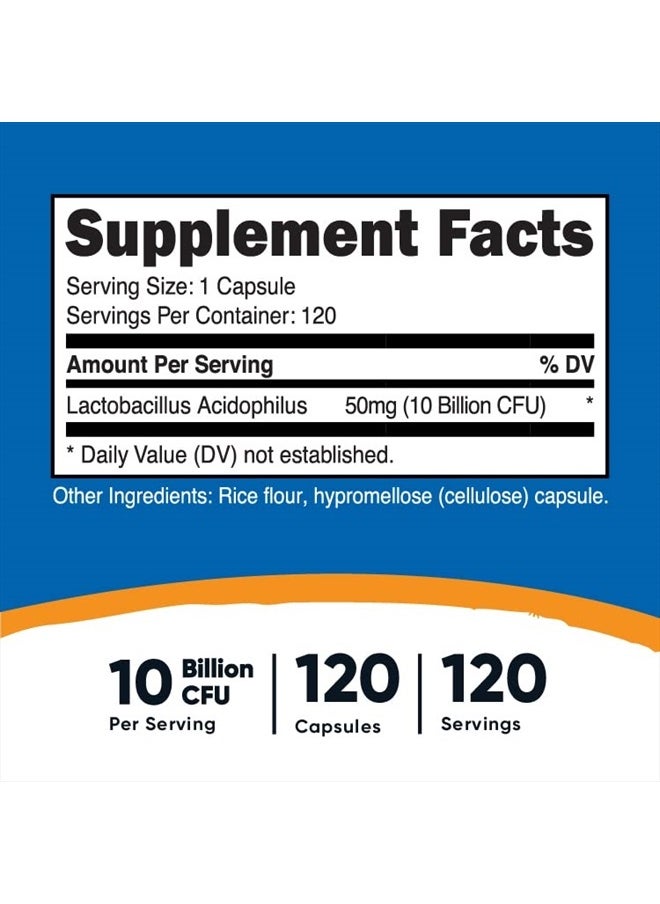 Nutricost - Lactobacillus Acidophilus 10 Billion CFU, 120 Vegetarian Capsules - Image 1