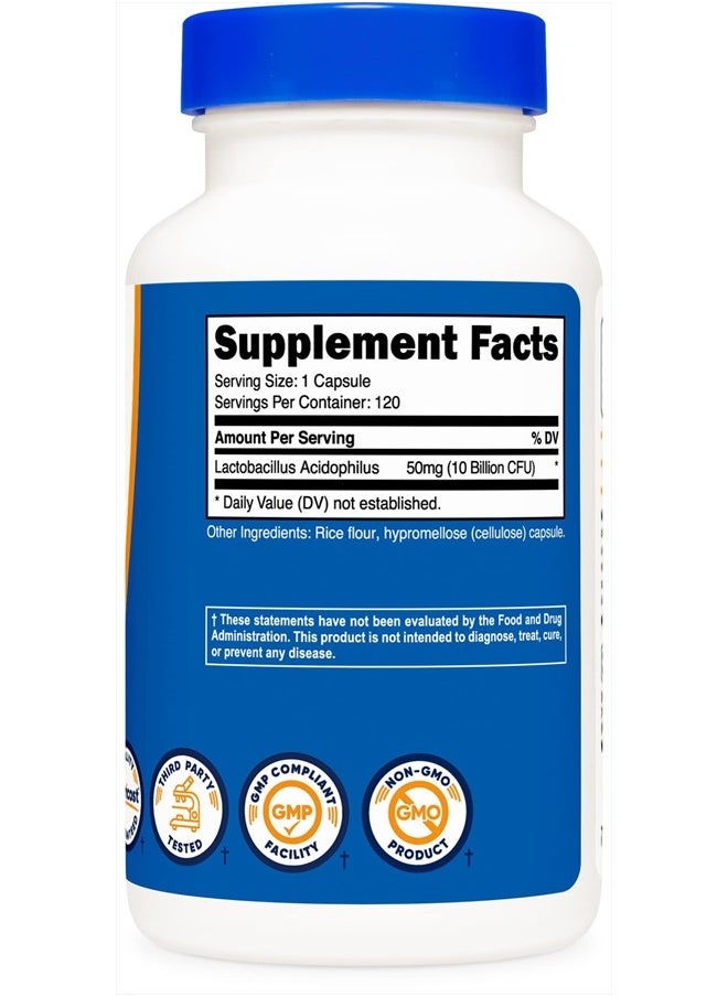 Nutricost - Lactobacillus Acidophilus 10 Billion CFU, 120 Vegetarian Capsules - Image 1