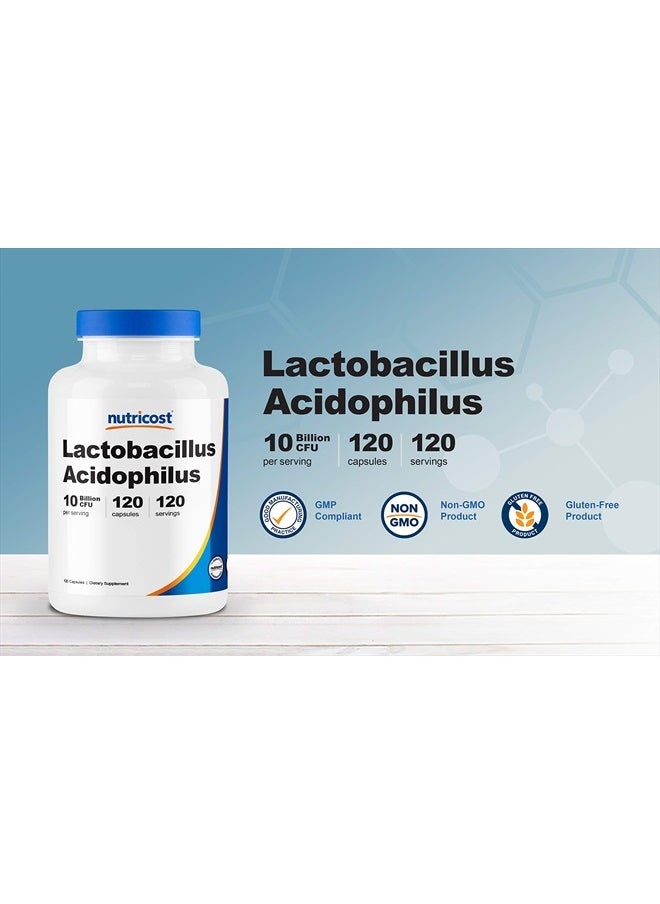 Nutricost - Lactobacillus Acidophilus 10 Billion CFU, 120 Vegetarian Capsules - Image 1
