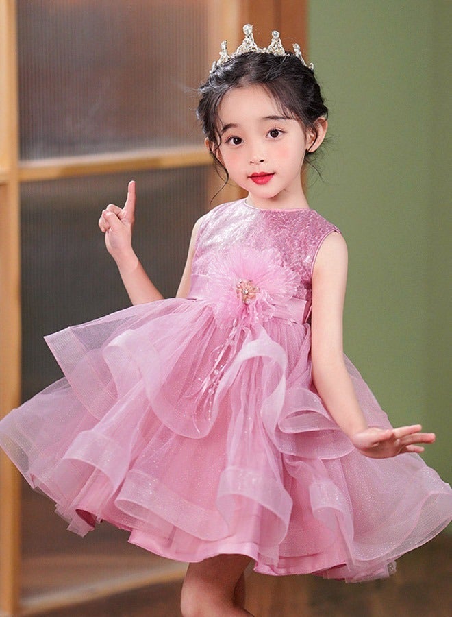DUNISO Girls Dress, Sequins Tutu Dress, Sleeveless Flower Design Party Dresses With Tutu Skirt, Flower Girl Dresses for Toddler Princess Birthday Party - Image 3