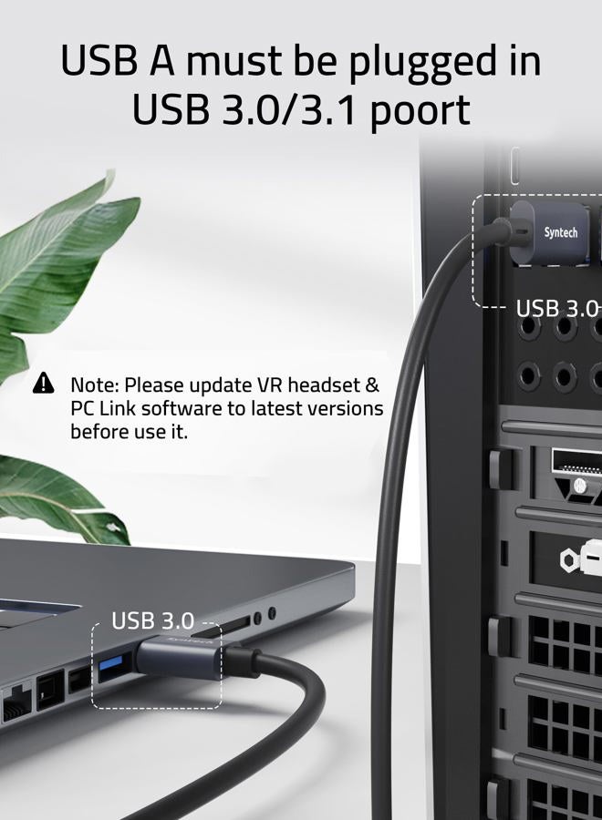 Syntech كابل رابط 20 قدم متوافق مع Oculus/Meta Quest 3/Meta Quest 3S و Quest2/Pro/Pico 4/Ultra وإكسسوارات PC/SteamVR، نقل بيانات عالي السرعة، كابل USB 3.0 إلى USB لسماعة VR، أسود - Image 4
