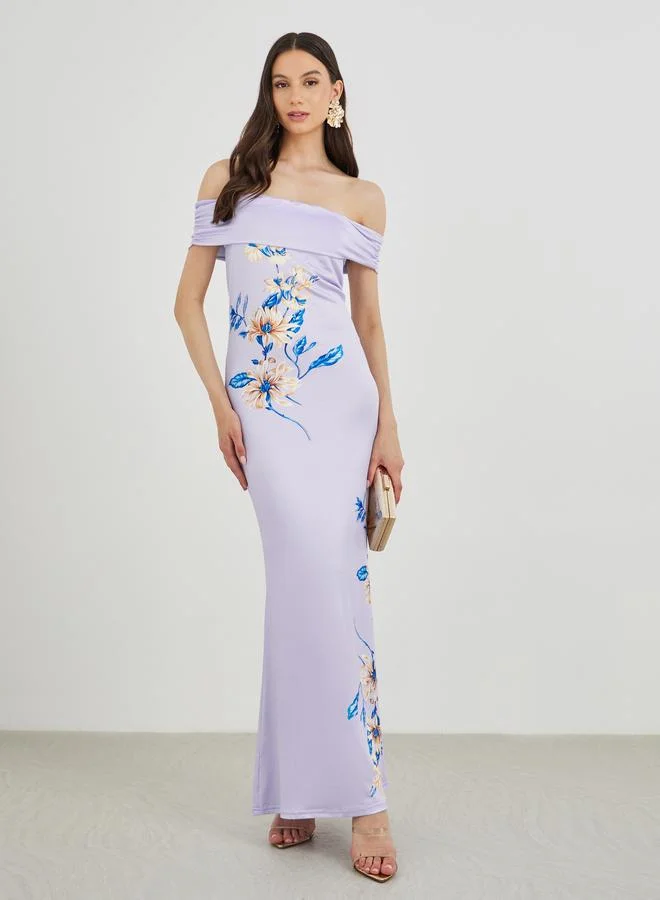 Take Two Take Two Floral Print Sleeveless Off Shoulder Maxi Dress